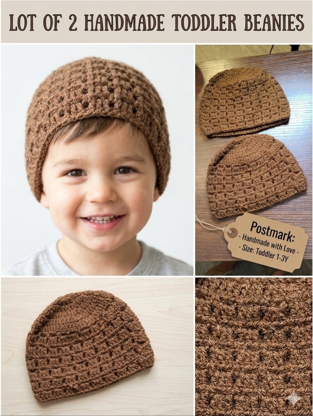 Handmade Toddler Beanie (Brown) - Lot of 2 Both